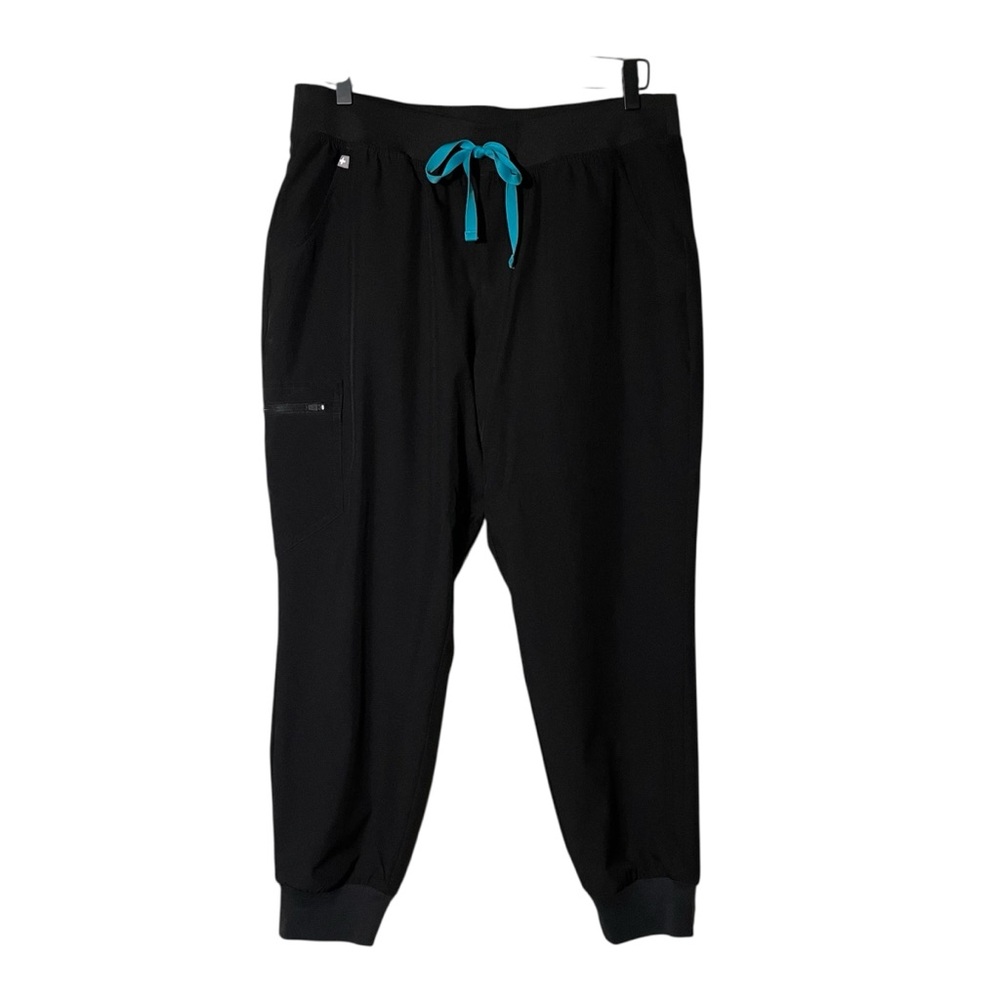 Figs Black Track Joggers with Teal Drawstring